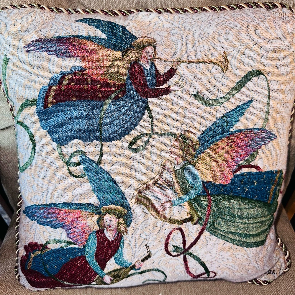 Vintage Angel Tapestry Pillow Square Decorative Throw Musical Harp Horn AGC Inc